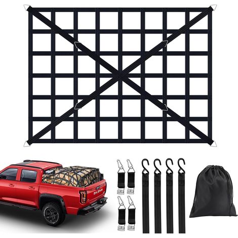 Filet de charge pour plateau de pick-up camion réglable charge lourde filet de remorque résistant à la déchirure hayon filet de fret réglable pour pick-up camion remorque incl. 4 sangles (1/5)