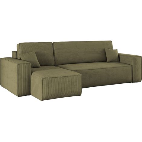 Ecksofa mit schlaffunktion und bettkasten, Eckcouch BEST stoff Poso Dicker Cord viele farben Olive L (1/5)