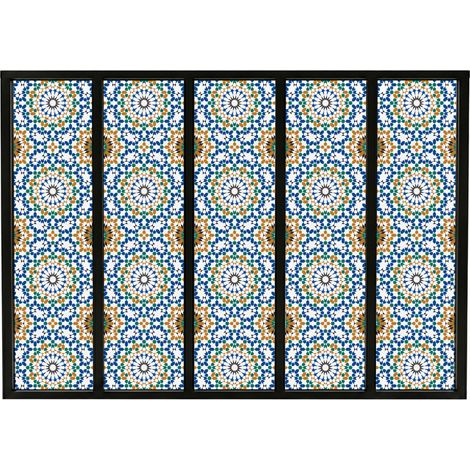 Verrière atelier intérieure aluminium noir 5 vitrages 168 x 117 cm - Décor oriental - Zeljane - bleu et multicolore et transparent - Verre trempé (1/5)