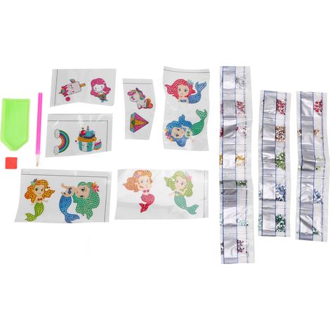 Kit autocollant sirène en strass anti-stress, peinture diamant DIY écologique, personnage cartoon, forme marine, déco créative, lot de stickers (1/5)