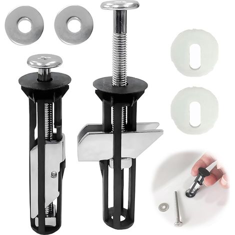 Lot de 2 fixations universelles pour abattant de WC, vis et boulons robustes en acier inoxydable pour trous borgnes, installation facile. (1/5)
