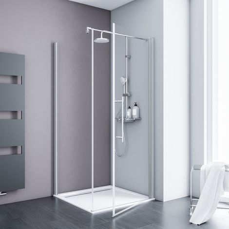 Schulte – Porte de douche pivotante 90 x 90 cm – Verre 5 mm transparent anticalcaire – Profilé alu-argenté – Ouverture extérieure – Installation facile