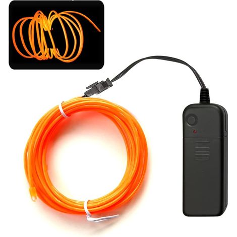 Ligne lumineuse orange, bande lumineuse néon portable du paquet de batterie 5M, peut être coupée à volonté, applicable à la fête, Halloween, décoration de bricolage (piles non incluses) (1/4)