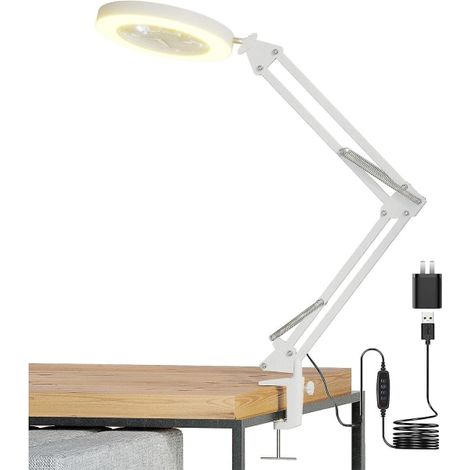Loupe lumineuse 5x avec pince, 3 modes de couleur, gradation continue, 72 LED, lentille en verre véritable, support de lampe grossissante.