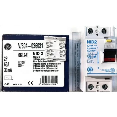 General Electric – Interrupteur différentiel 2P 63A 30mA NID 661241 – RCCB V/304-026031 – Protection contre les surcharges et courts-circuits