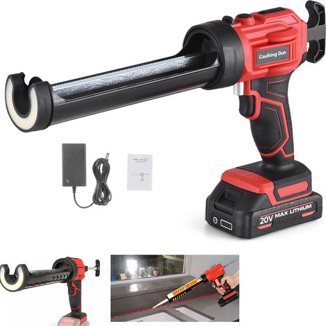 20V Akku-Kartuschenpistole, Elektrische Kartuschenpistole, Einstellbare Geschwindigkeit, Kartuschenpistole mit 1 x 2,0 Ah Akku und Ladegerät, Ideal, LED-Licht, 4 Geschwindigkeiten, zum Abdichten, Füll