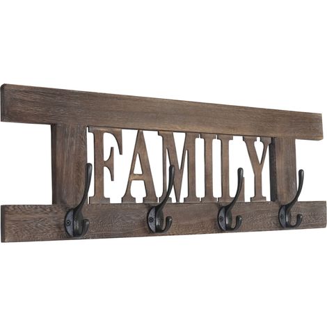 Garde-robe murale Family, planche vestiaire, style shabby, vintage, 60x20cm, marron (1/5)