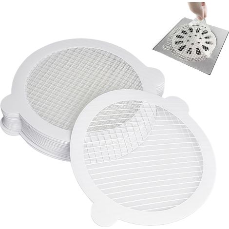 Paquete de 60 rejillas desechables para desagüe de ducha con malla extragrande para lavabo, ducha, lavadero y bañera. (1/5)