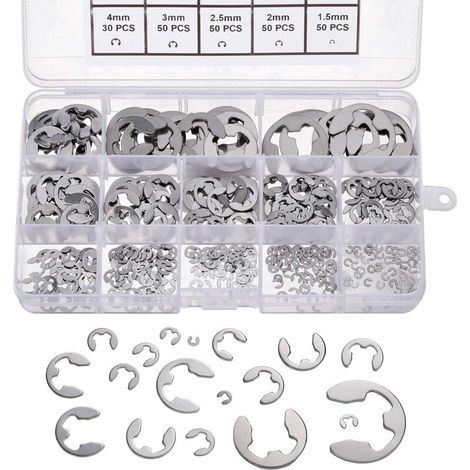 Clip Anneau 304 Inox Circlips Exterieur Assortiment De Circlips 1.5/2/2.5/3/4/5/6/7/8/9/10/12/15 mm Divers Usages 400Pcs (1/5)