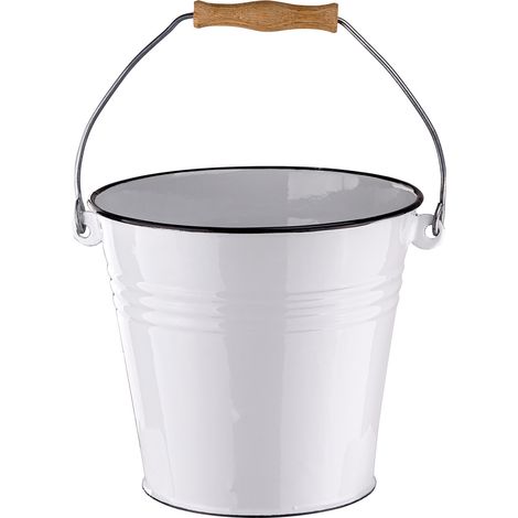 Wassereimer Eimer 5 Liter weiß emailliert Putzeimer mit Holzgriffhenkel (1/5)
