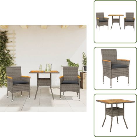 Cuscini da seduta - vidaXL Set Pranzo da Giardino 3pz con Cuscini Polyrattan Acacia Grigio - Rattan PE