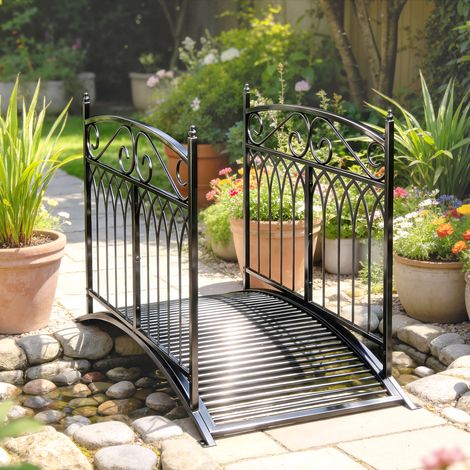 Pont de jardin en métal, 135,5 cm, pont pour bassin avec rambarde de sécurité, aspect antique, résistant à la rouille, montage facile (1/5)