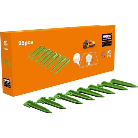 WORX WA0665 - Picchetti per robot tosaerba Landroid, set da 25 pezzi, biodegradabili, accessori originali di Worx (1/2)