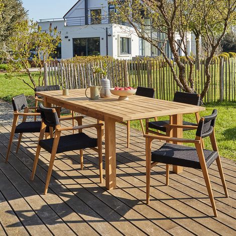 Salon de jardin en teck recyclé massif 6 places (1/5)