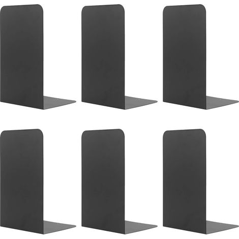 Serre-Livre Metal, 3 Paires Serre-Livres Enfants,Anti-Rayures Serre-Livres Design, pour bureaux ,Décoratifs , Étagères, Écoles et Librairie (Noir) (1/5)