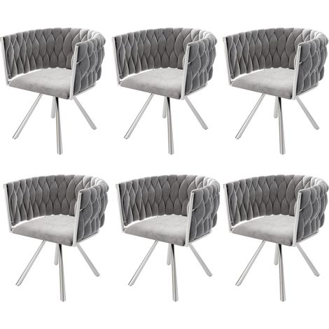 GagaChaise de salle Ă manger pivotante en velours, lot de 6, gris argent (1/5)