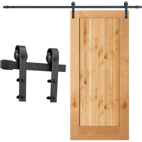 1 Kit de rail pour porte coulissante, Acier au carbone, Longueur 200cm, Pour porte bois 35-45cm, Intérieur maison (1/5)