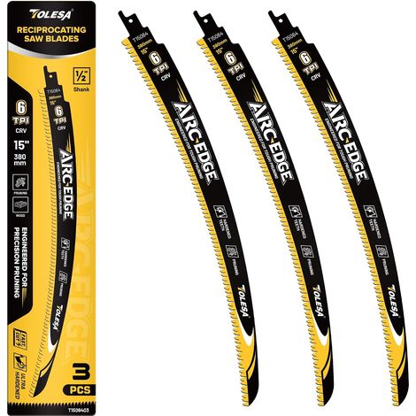 380mm Japanese Tooth Sabre Saw Blades 3 Curved Blades 6 TPI for Pruning and Cutting Hardwood (1/5)
