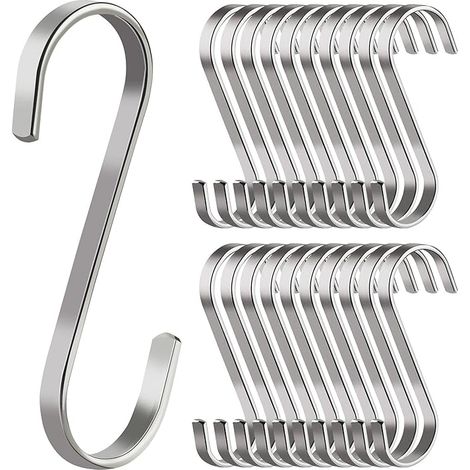 Crochets en S Robustes,20 Crochets de Suspension Plats en Forme de S en Acier Inoxydable Multifonction pour Suspendre Ustensiles de Cuisine,Vêtements,Outils de Jardin,Charge Maximale 10kg,Argent (1/5)