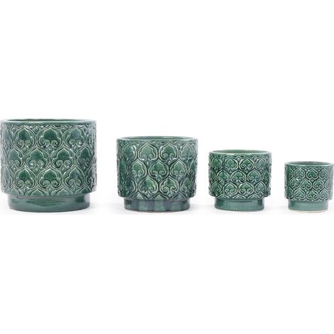 Vaso in ceramica artigianale Ø38 cm verde lucido con rilievo cuore e foro di drenaggio (1/5)