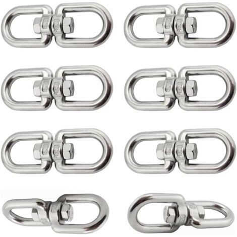 6 Pièces Crochet Pivotant M6 Double Extrémité Anneaux Pivotants en Acier Inoxydable 304 Suspendue Crochet Pivotant pour Balançoires Fauteuils Suspendus Sacs de Sable Cordes Chaînes