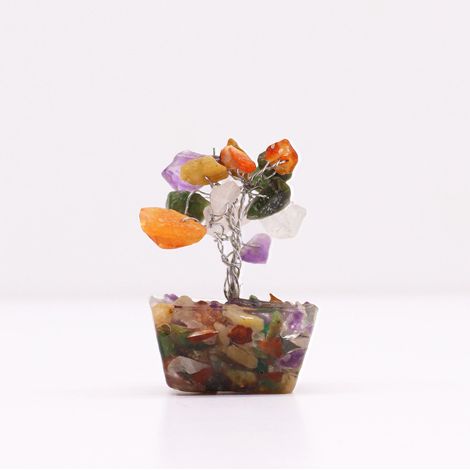 Mini arbres de pierres précieuses sur base d'orgonite - Multi pierres (15 pierres)- Vendu par 1 (1/4)