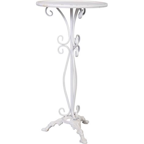 table dappoint ronde métal blanc vieilli style classique - blanc antique vieilli