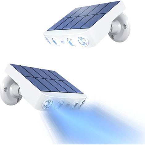 Luz solar para exteriores, [2 unidades] Luz solar para exteriores con sensor de movimiento, Foco solar para exteriores de 360° [1200 mAh] Luz solar impermeable para jardín, color blanco (1/5)