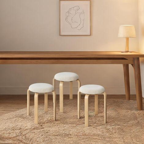 Tabourets de bar empilables en bois et tissu effet lin set de 4 (1/5)