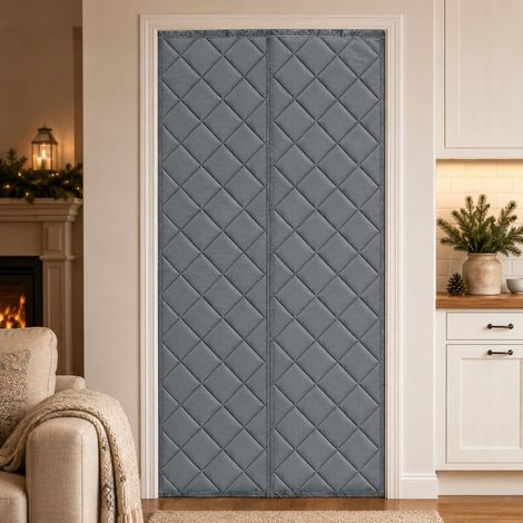 HEMVOR Rideau de porte thermique magnétique matelassé 3 couches 100 x 210 cm tissu Oxford fermeture automatique Gris (1/5)