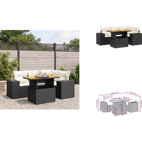 Salon de jardin 5 pcs avec coussins noir résine tressée - Ensemble Salon De Jardin - Meuble Extérieur - Résine Tressée - Rotin Synthétique - Table Extensible (1/3)