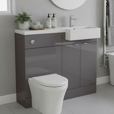 Hudson Reed Fusion RH Combination Unit with Square Semi Recessed Basin 1000mm Wide - Gloss Grey (1/4)