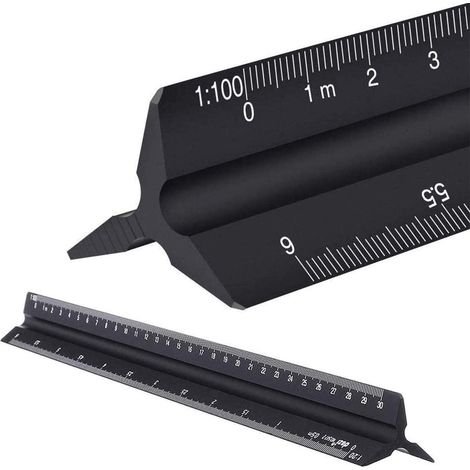 Dreieckslineal, Architektenlineal, Dreieckslineal aus Aluminium für Ingenieure, Maßstäbe 1:100, 1:200, 1:250, 1:300, 1:400, 1:500, Dreieckslineal aus Aluminium