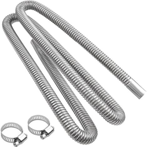 Tuyau d'échappement 200 cm, tuyau d'échappement automobile, tuyau d'échappement de chauffage automobile, tuyau d'évacuation de gaz diesel avec deux colliers de serrage en acier inoxydable (1/5)