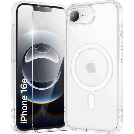 Custodia magnetica per iPhone 17e / 16e, erbord MagSafe, trasparente + pellicola protettiva in vetro (1/5)