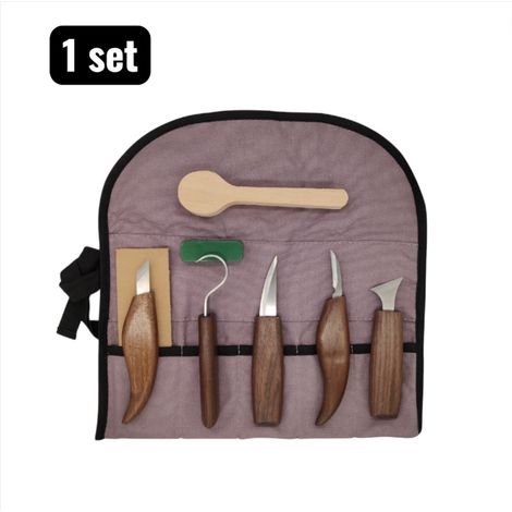 Kit d'outils pour sculpture sur bois comprenant ciseaux et couteaux à sculpter pour travaux de précision et fabrication de cuillères en bois (1/5)