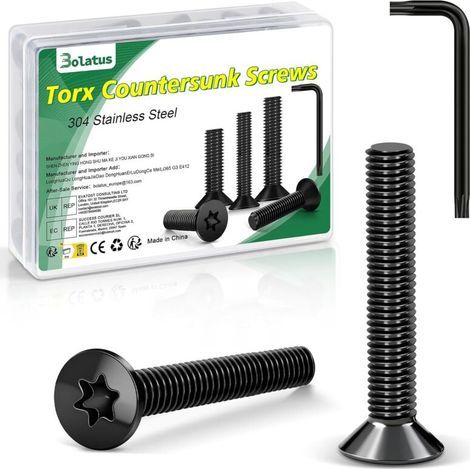 Lot de 20 vis à tête fraisée M5 x 25 mm, en acier inoxydable 304, avec clé Torx et boîte conformes à la norme ISO 14581, pour machines et appareils, installations extérieures, meubles, bois (1/5)