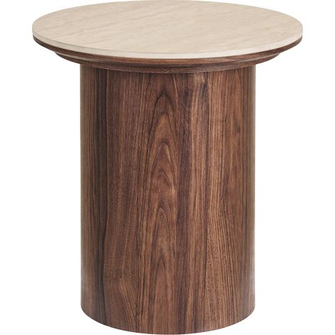 Minamata table dappoint Ø45cm, plateau de table en céramique travertin, décor noyer. (1/5)