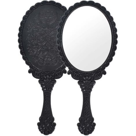 BUNTHAUS 2er-Set Handspiegel, Schminkspiegel, Friseurspiegel, professioneller tragbarer Spiegel, Spiegel mit rundem Griff, vielseitiger Spiegel für Reisen, Badezimmer, Büro, Make-up, Schönheit (schwar (1/5)