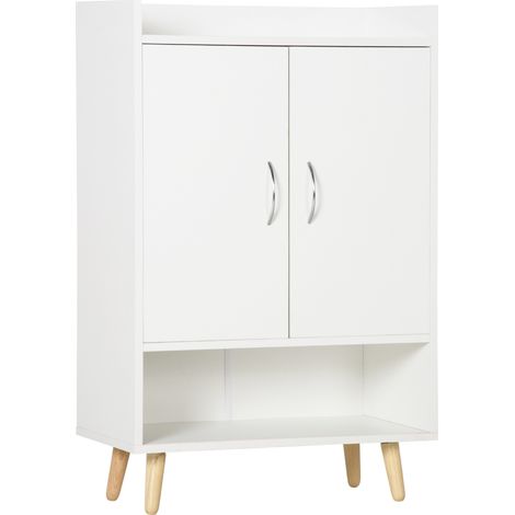 Mobile Scarpiera Salvaspazio in Legno Bianco con Ripiano Aperto, Armadio Scarpiera di Design per Ingresso, 60x30x92cm
