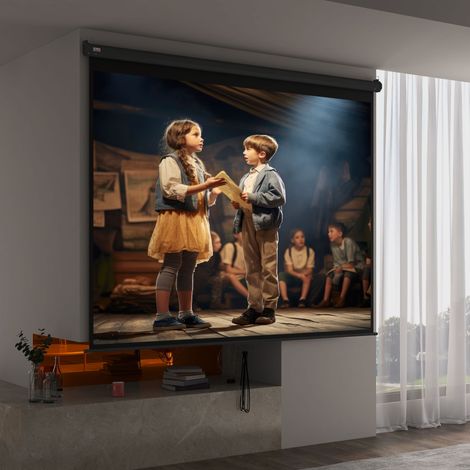 Écran de projection réglable de 120 pouces avec fixations au plafond et au mur. Format 4:3. 244 x 183 cm. Noir et blanc. (1/5)