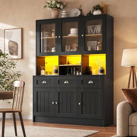 MEUBLIV Credenza alta 140x40x175 cm nera - LED multicolore e ripiani regolabili (1/5)
