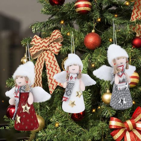 Lot de 3 peluches anges de Noël, pendentif ange en peluche à suspendre au sapin - (1/5)
