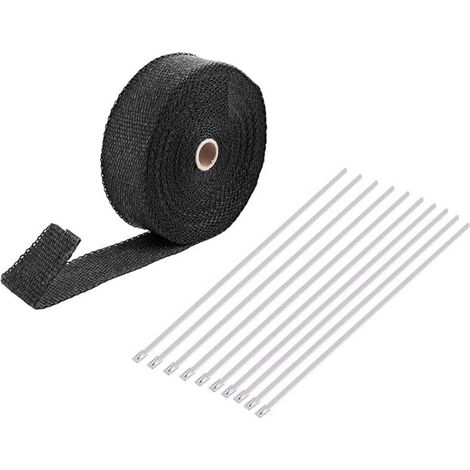 Enveloppe d'isolation thermique noire pour tuyau d'échappement de voiture, 2000 ℉, 50 mm x 15 m, avec 10 attaches de cble en acier inoxydable (1/5)