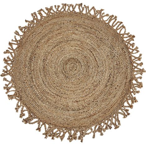 Tappeto rotondo juta naturale e beige 120 cm stile boho Zonguldak