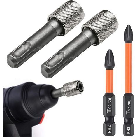 Adattatore SDS Plus da 1/4", 2 adattatori, portainserti SDS + 50/70 mm, 1 punta da trapano a percussione esagonale Phillips (1/5)