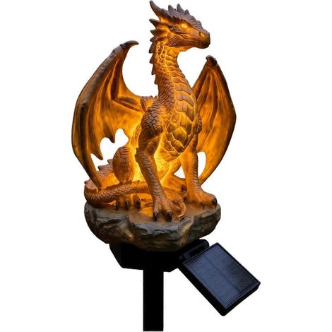 Lampe solaire fantôme d'Halloween à planter dans le jardin, lampe dragon, décoration d'Halloween extérieure, lampe solaire dorée pour jardin - lampe statue, éventail gothique médiéval (1/5)