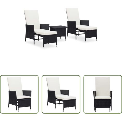 vidaXL Rattanmöbel - 3-tlg. Garten-Lounge-Set mit Kissen Poly-Rattan Schwarz (1/5)