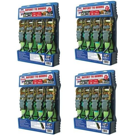 4 x Faithfull Ratchet Tie Down Straps Set 4 Piece - 5 metre x 25mm Weatherproof (1/4)