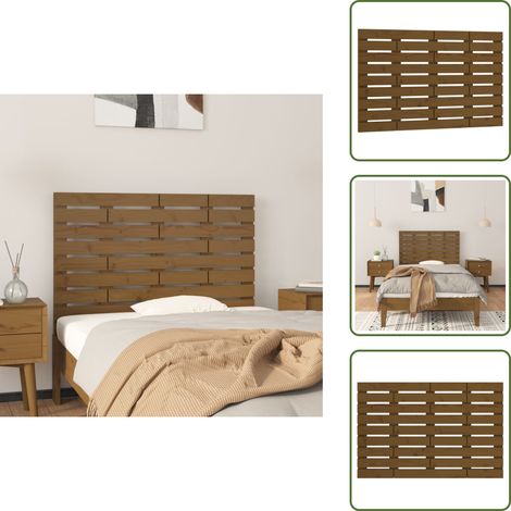 The Living Store Cabecero cama pared madera maciza pino marrón miel 106x3x63 cm - Cabecero de pared